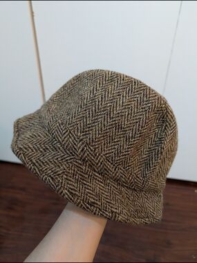 Vintage Harris Tweed Herringbone Kids' Bucket Hat 100% Wool Handmade in Scotland